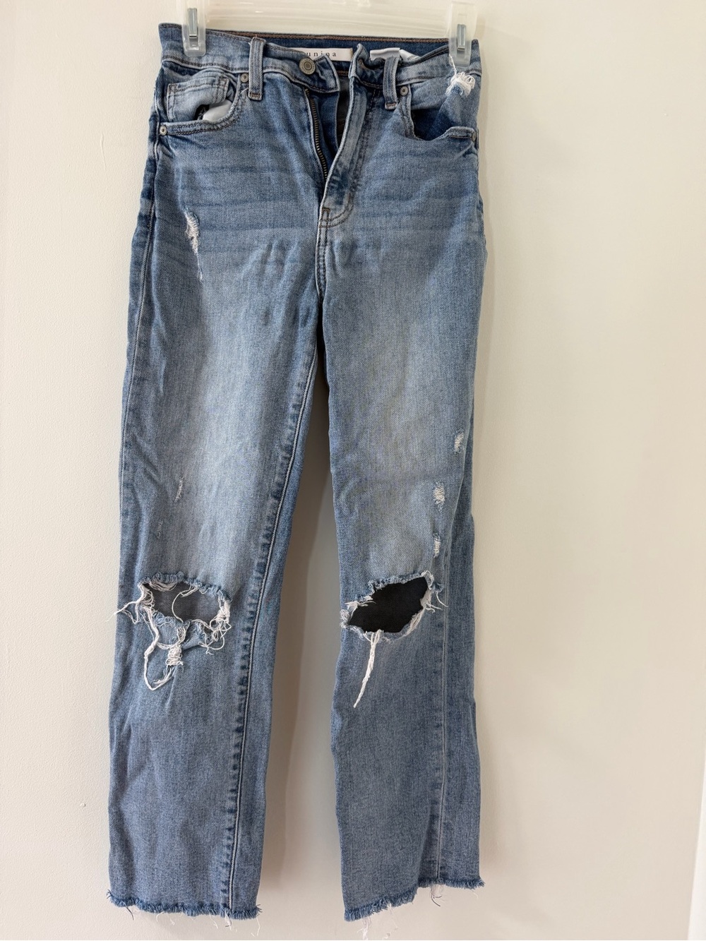 eunina Ally Straight Leg Jeans Women 24 Blue Excellent Distressed High Rise